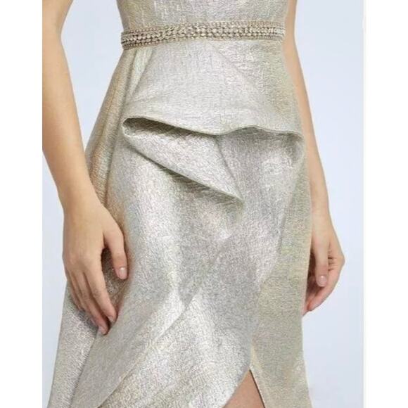 Mac Duggal One Shoulder Metallic Ruffled Evening Gown Oyster Size 4 NWT 66975 - Picture 9 of 9
